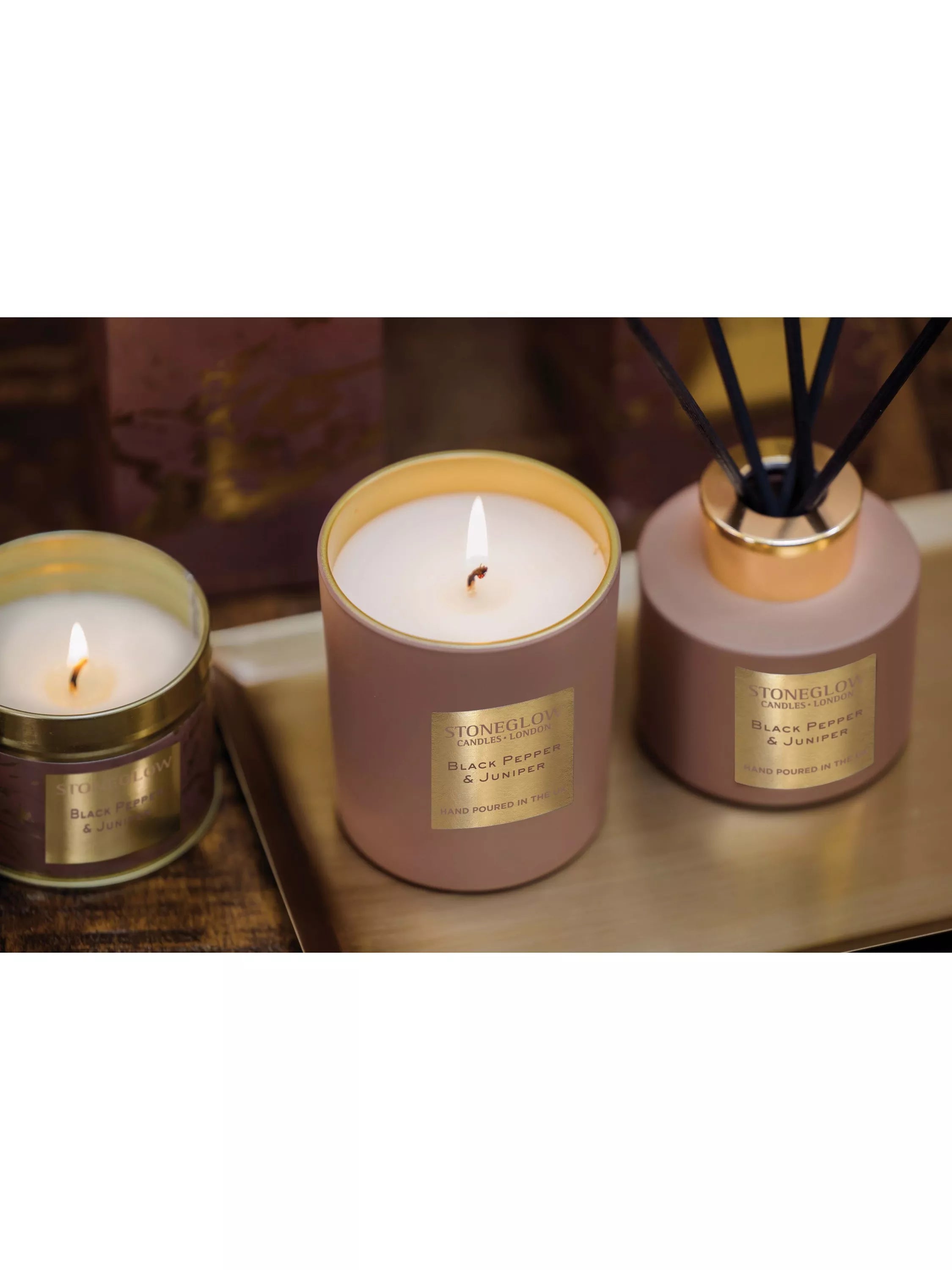 Stoneglow black pepper juniper scented candle 220g - British product