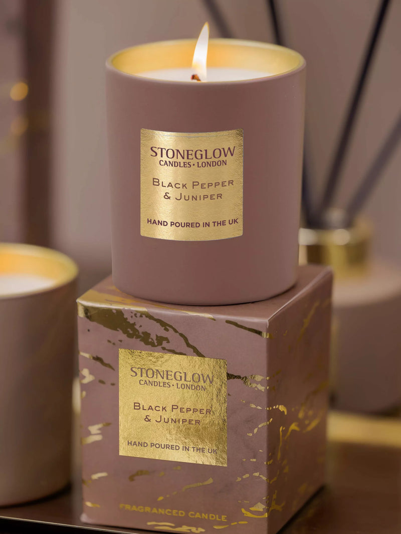 Stoneglow black pepper juniper scented candle 220g - British product