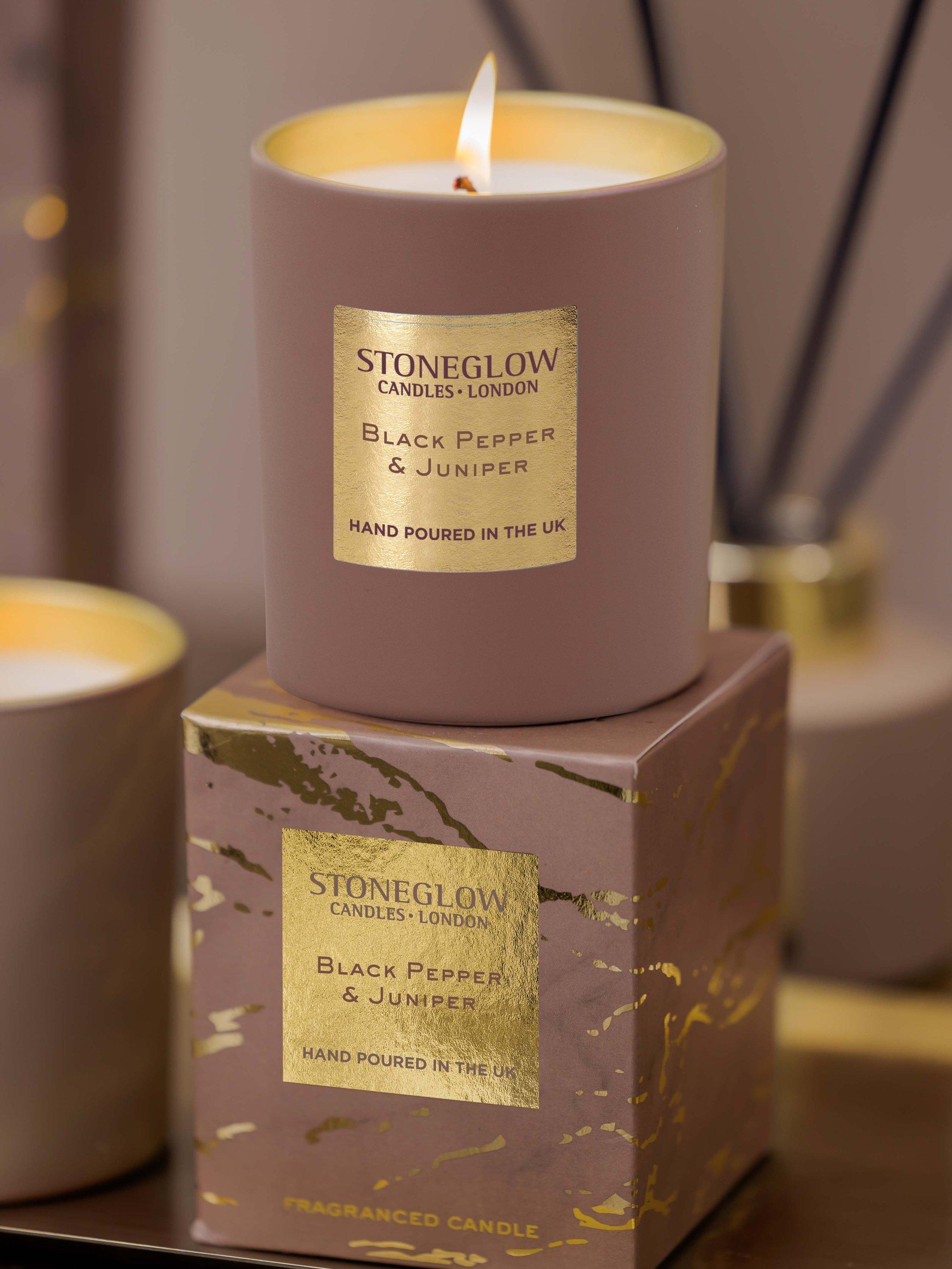 Stoneglow black pepper juniper scented candle 220g - British product