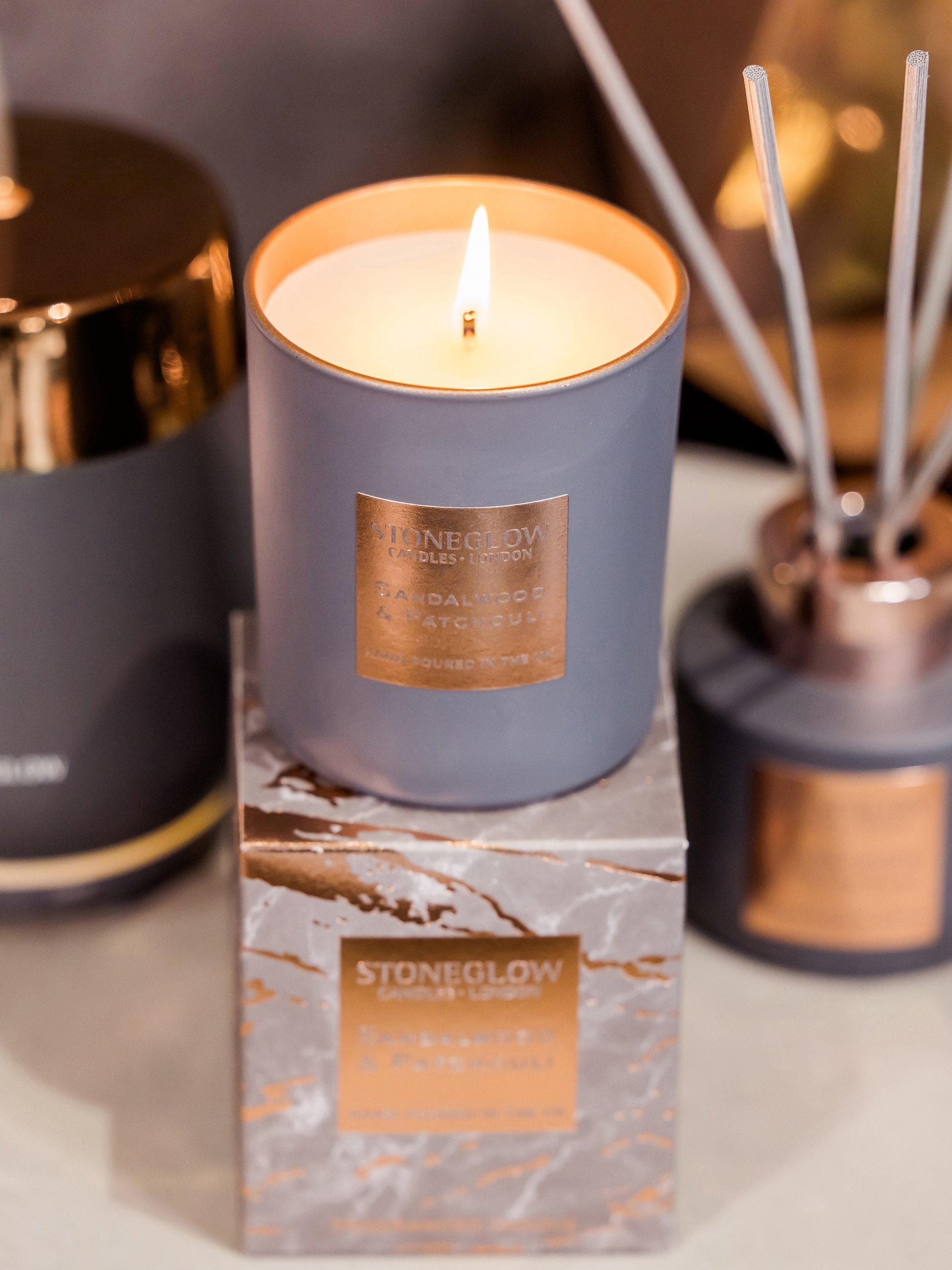 Stoneglow Luna Sandalwood & Patchouli scented candle 220g, imported from the UK