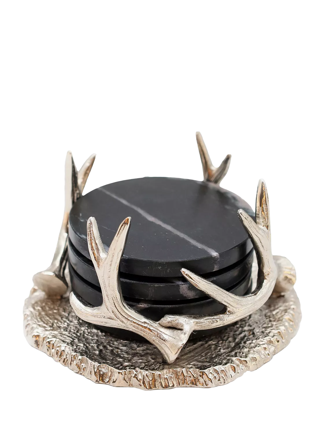 Culinary Concepts black marble coasters antler holder, UK version