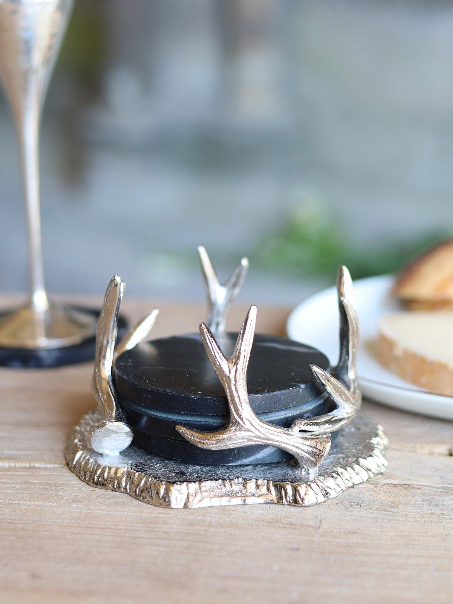 Culinary Concepts black marble coasters antler holder, UK version