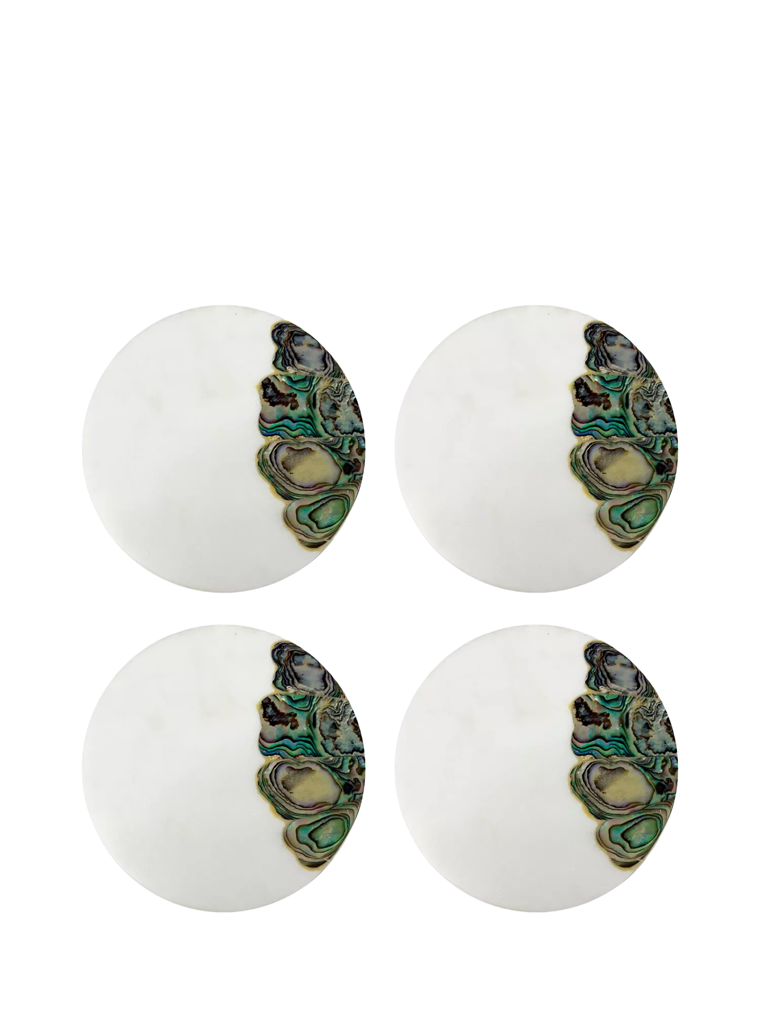 Culinary Concepts white marble mother of pearl coasters, imported from the UK