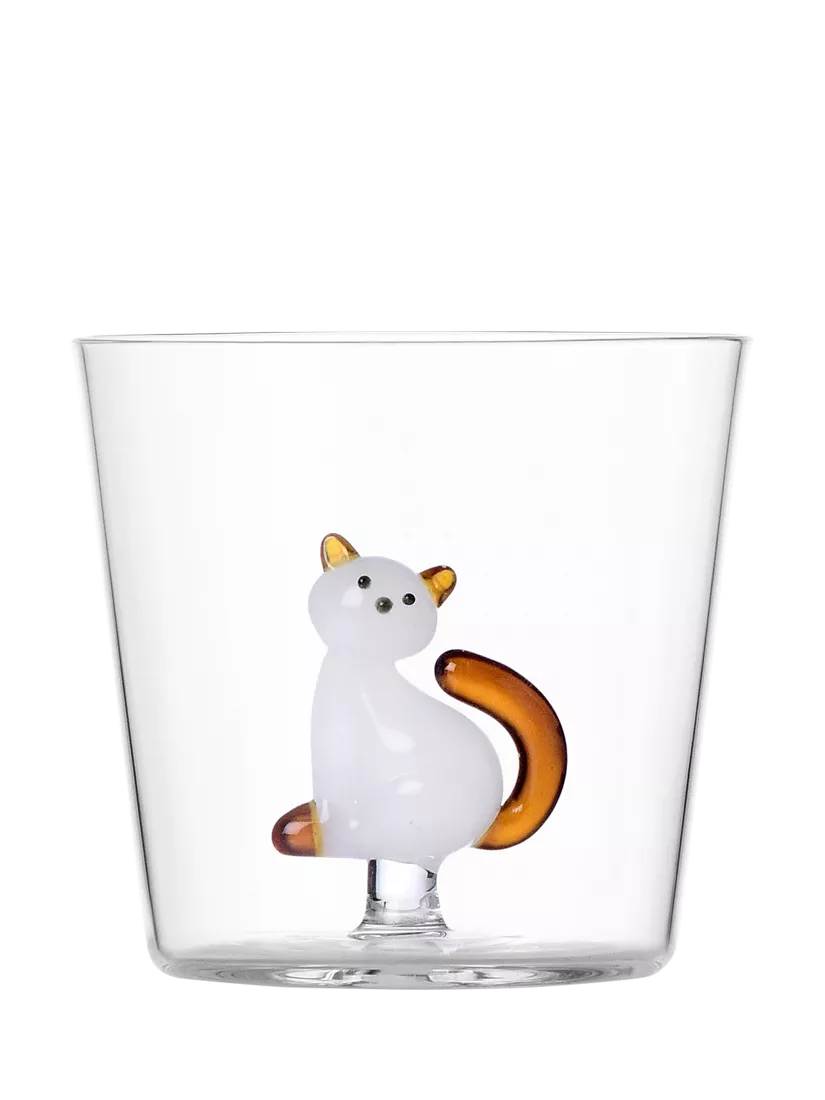 Ichendorf Milano Tabby Cat amber tail glass tumbler 350ml - British product