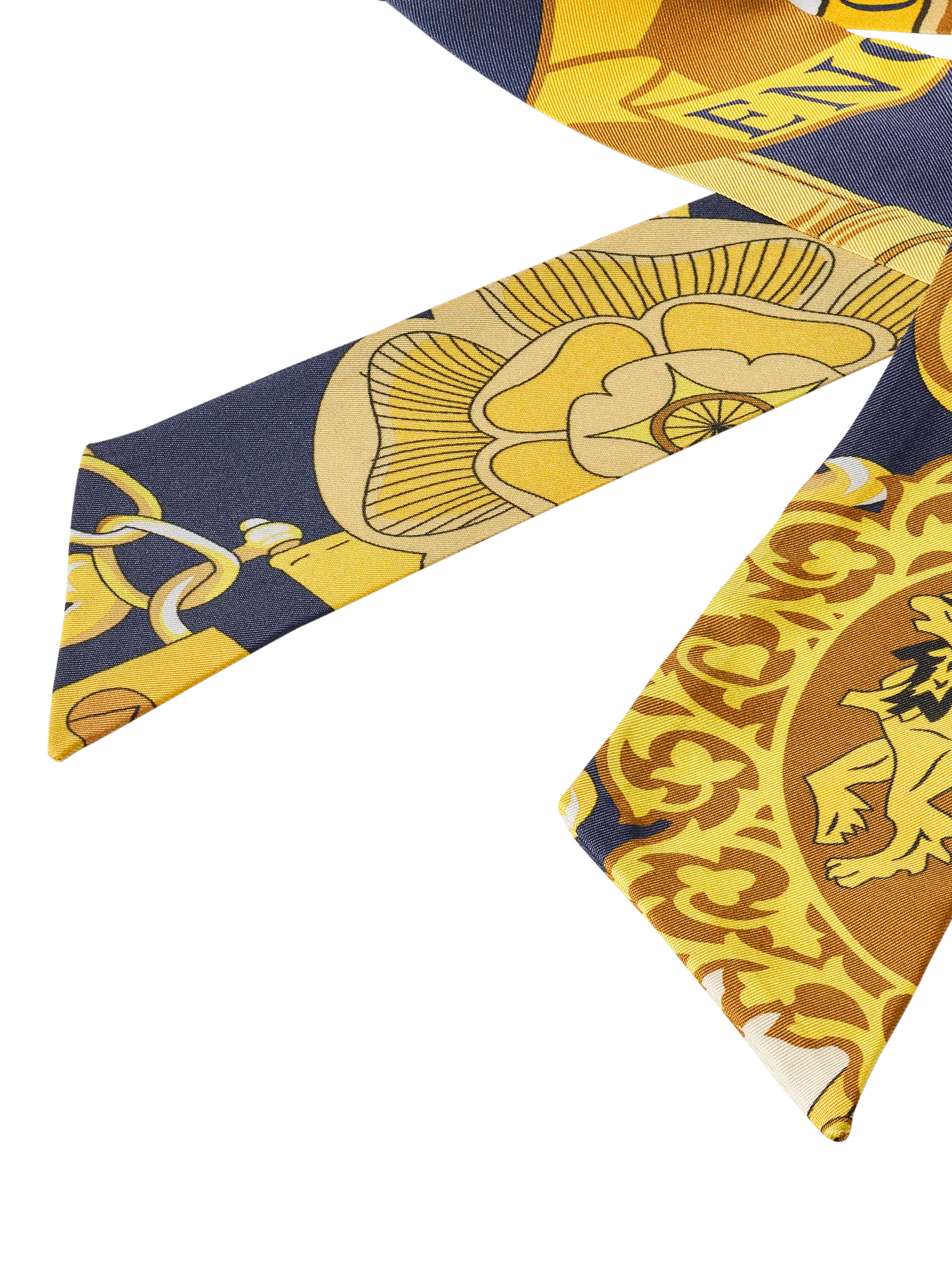 Aspinal of London silk scarf navy multi, imported from the UK