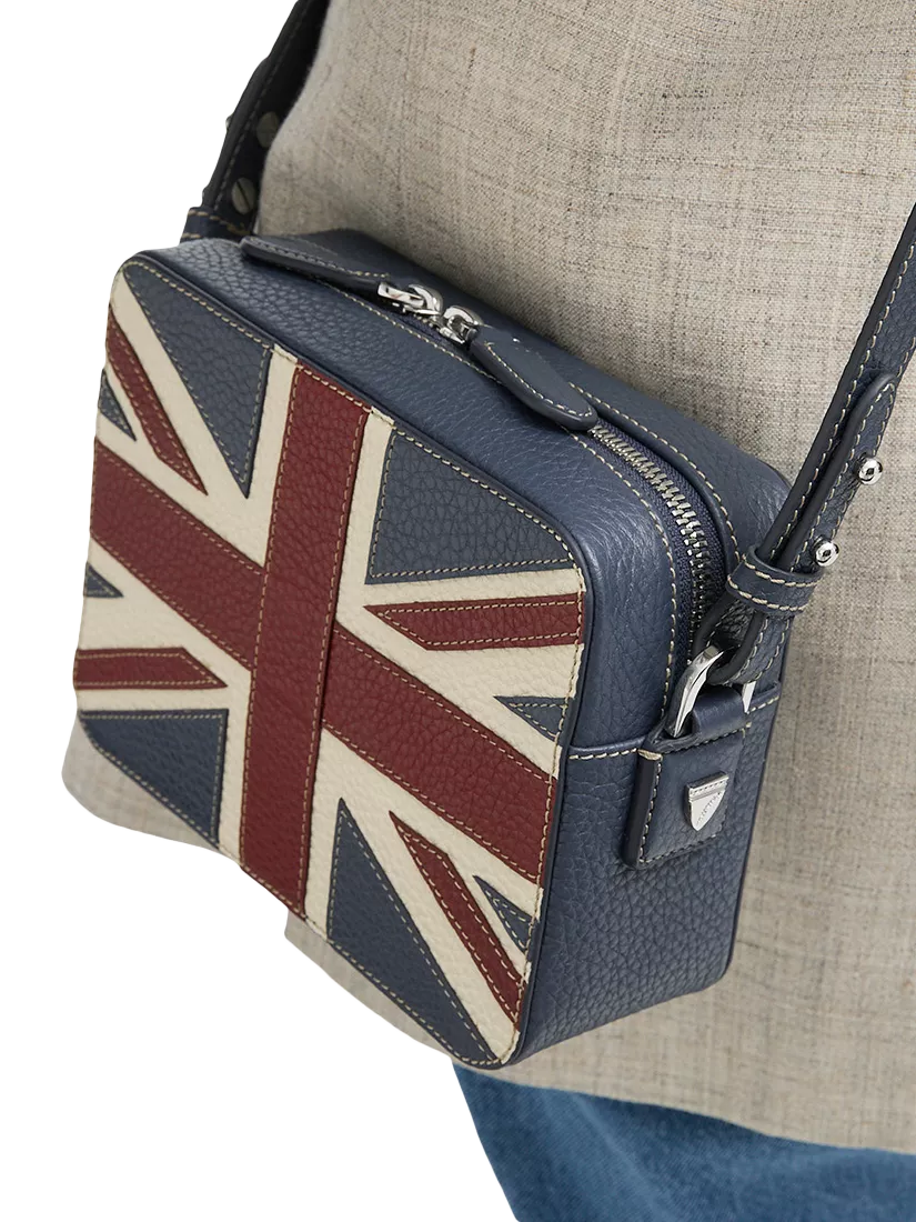 Aspinal of London leather crossbody camera bag with Union Jack design - British product