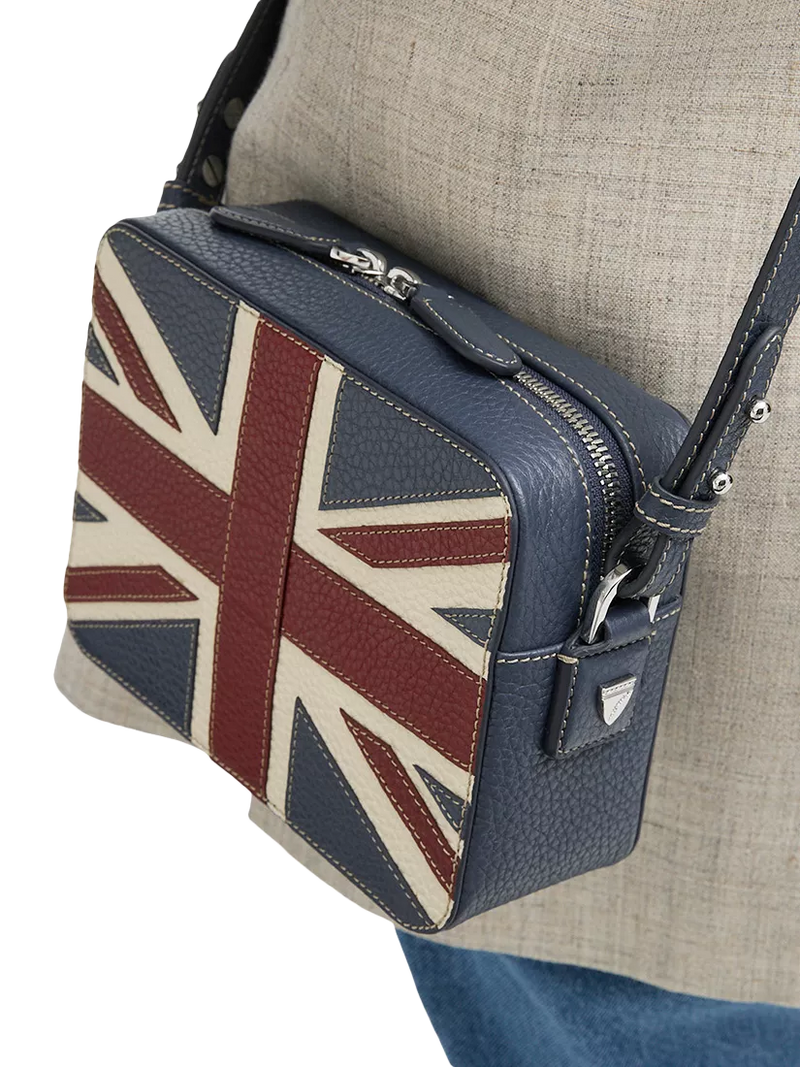 Aspinal of London leather crossbody camera bag with Union Jack design - British product