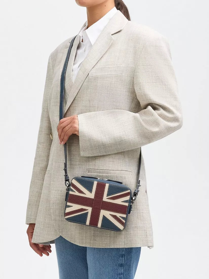 Aspinal of London leather crossbody camera bag with Union Jack design - British product