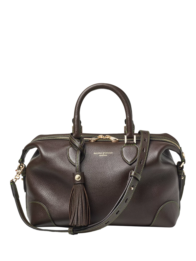 Aspinal of London dark brown pebble leather midi bag (British brand)