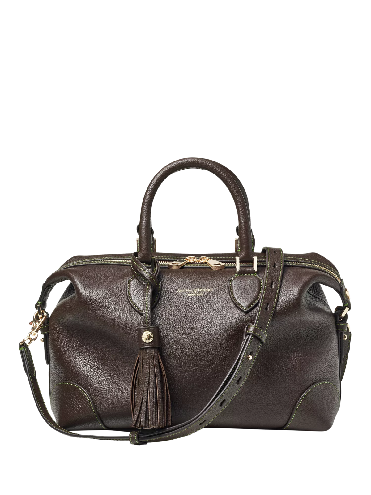 Aspinal of London dark brown pebble leather midi bag (British brand)