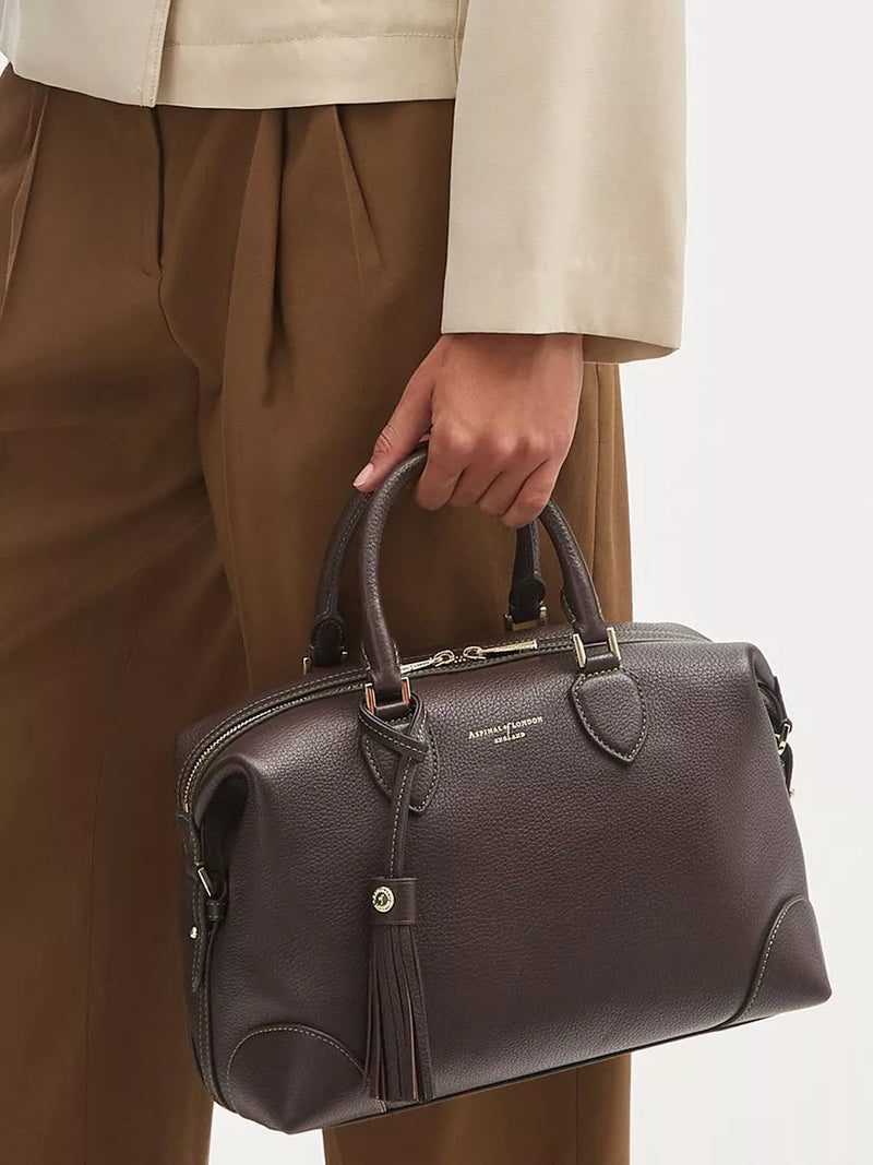 Aspinal of London dark brown pebble leather midi bag (British brand)