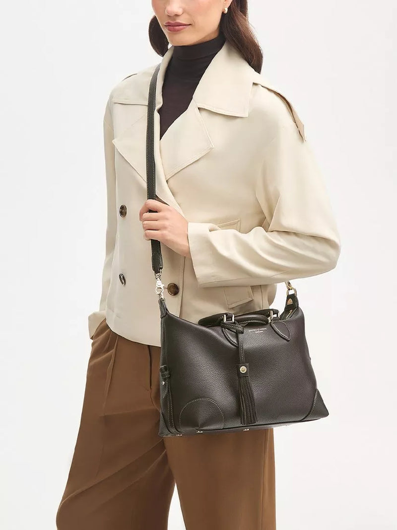 Aspinal of London dark brown pebble leather midi bag (British brand)