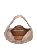 Aspinal of London taupe crescent shoulder bag with slot weave (British brand)