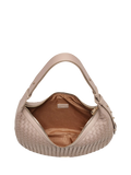 Aspinal of London taupe crescent shoulder bag with slot weave (British brand)
