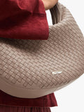 Aspinal of London taupe crescent shoulder bag with slot weave (British brand)