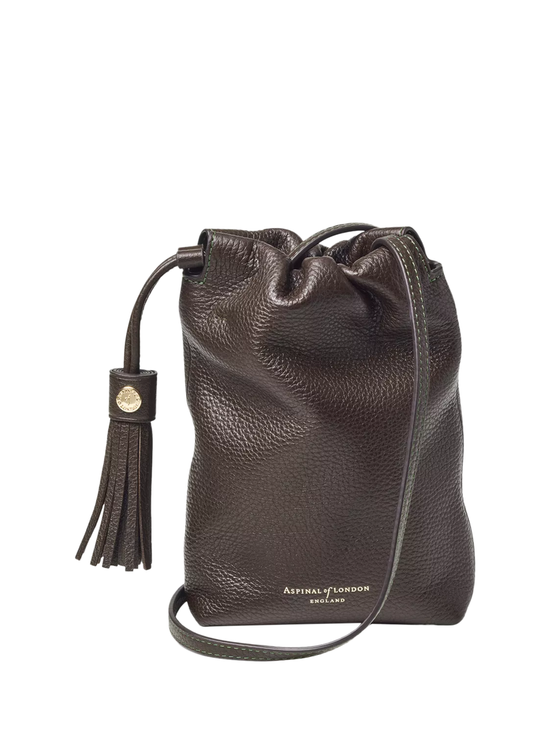 Aspinal of London Soho Pebble leather pouch bag dark brown - British product