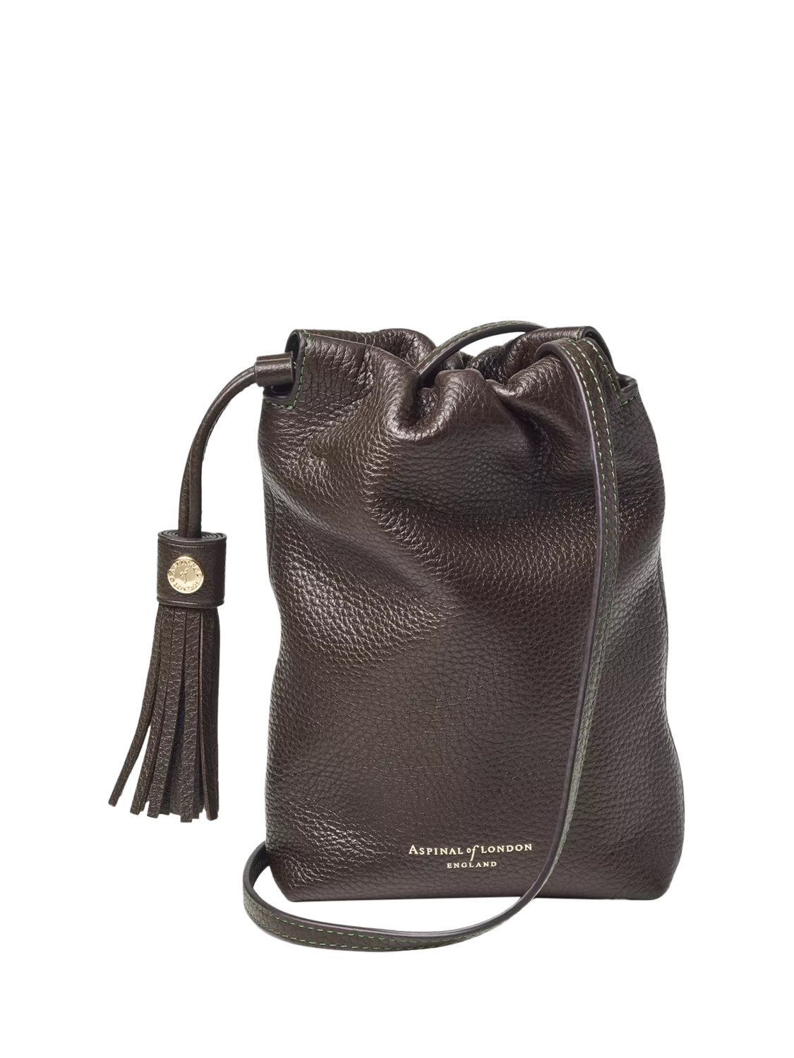 Aspinal of London Soho Pebble leather pouch bag dark brown - British product