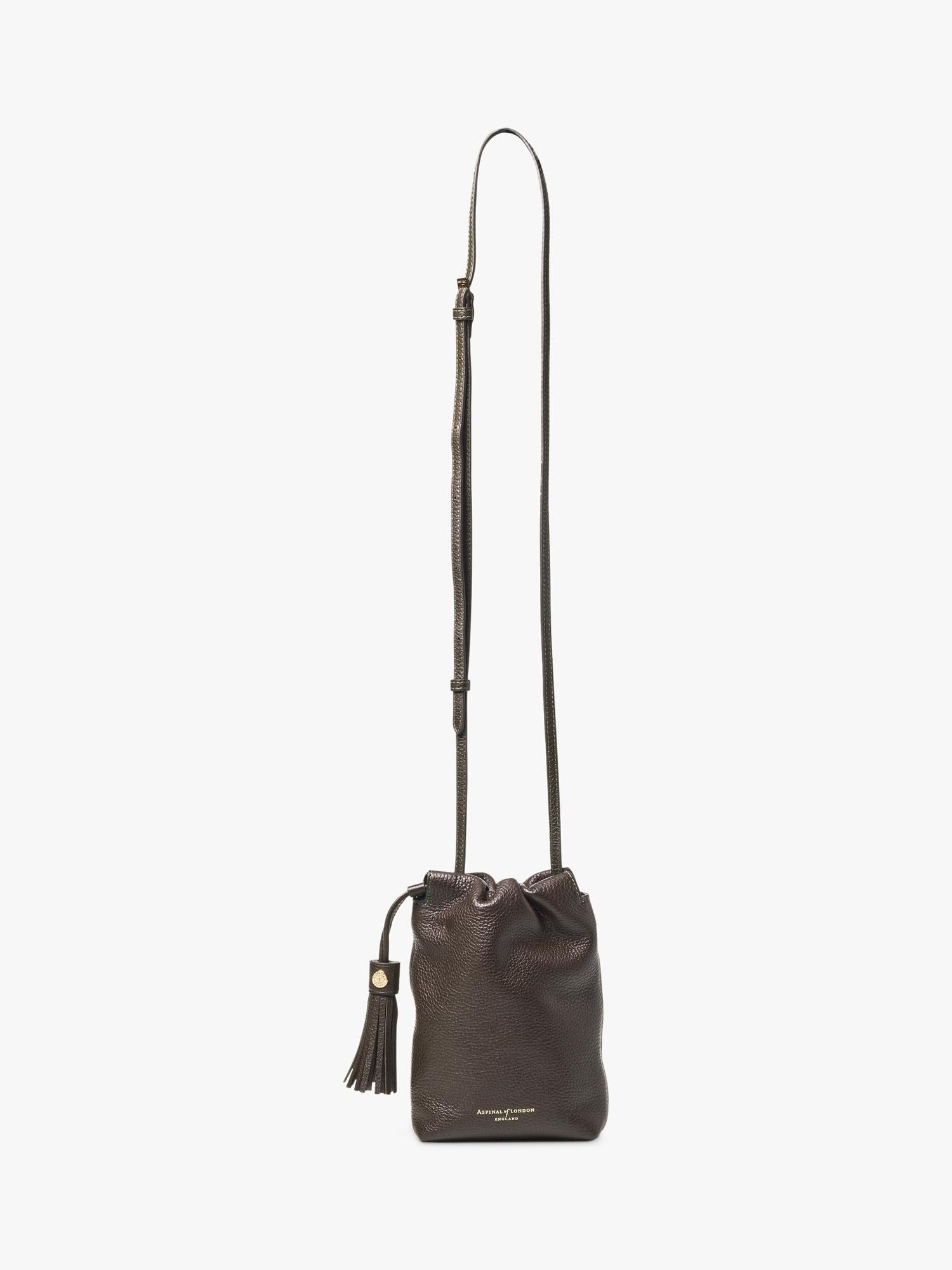 Aspinal of London Soho Pebble leather pouch bag dark brown - British product