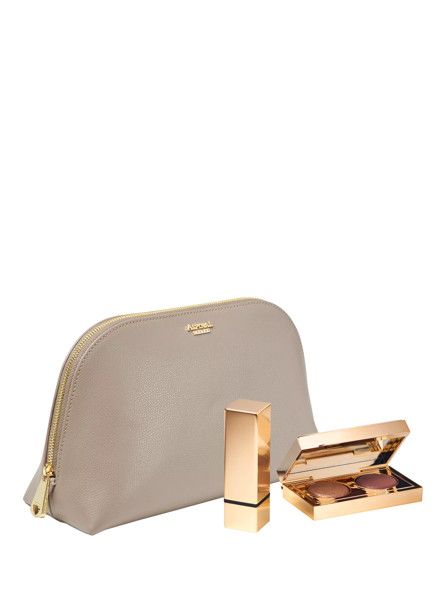 Aspinal of London makeup case taupe leather (British brand)