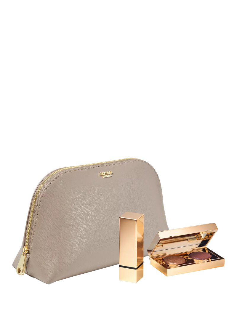 Aspinal of London makeup case taupe leather (British brand)