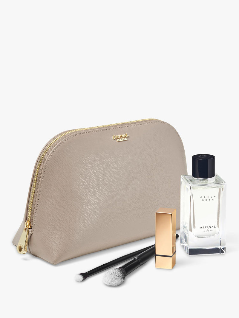 Aspinal of London leather toiletry bag in taupe, UK version