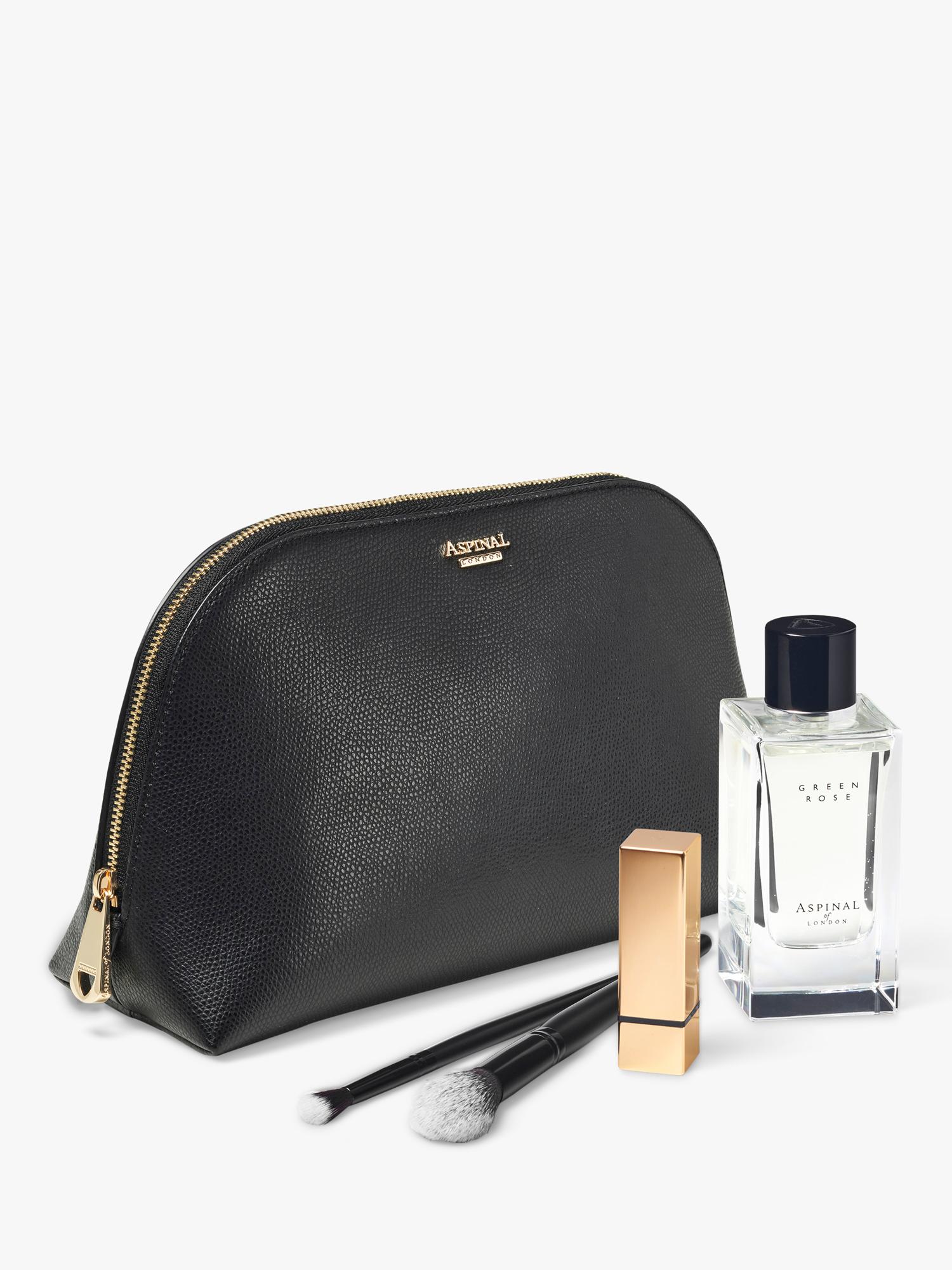 Aspinal of London black leather toiletry bag, imported from the UK