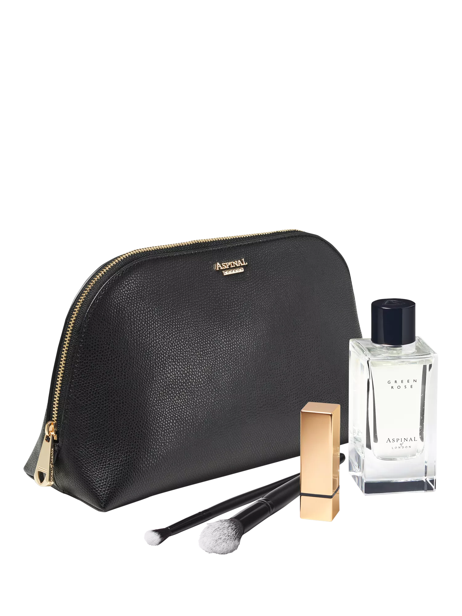Aspinal of London black leather toiletry bag, imported from the UK