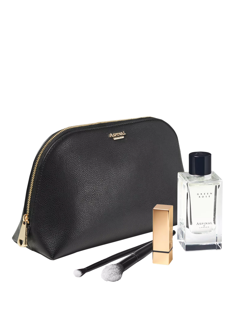 Aspinal of London black leather toiletry bag, imported from the UK