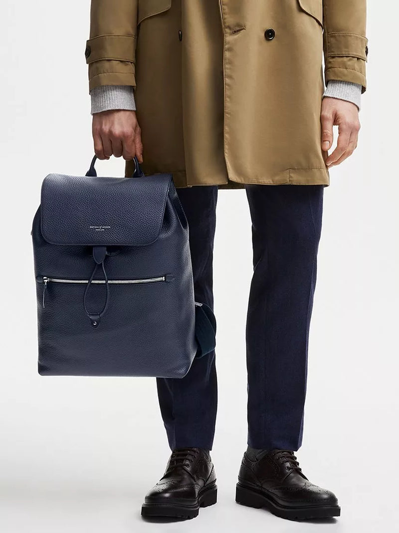 Aspinal of London Reporter Leather Backpack Navy, UK version