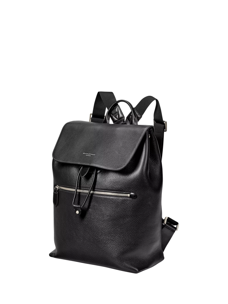 Aspinal of London Reporter leather backpack black, imported from the UK