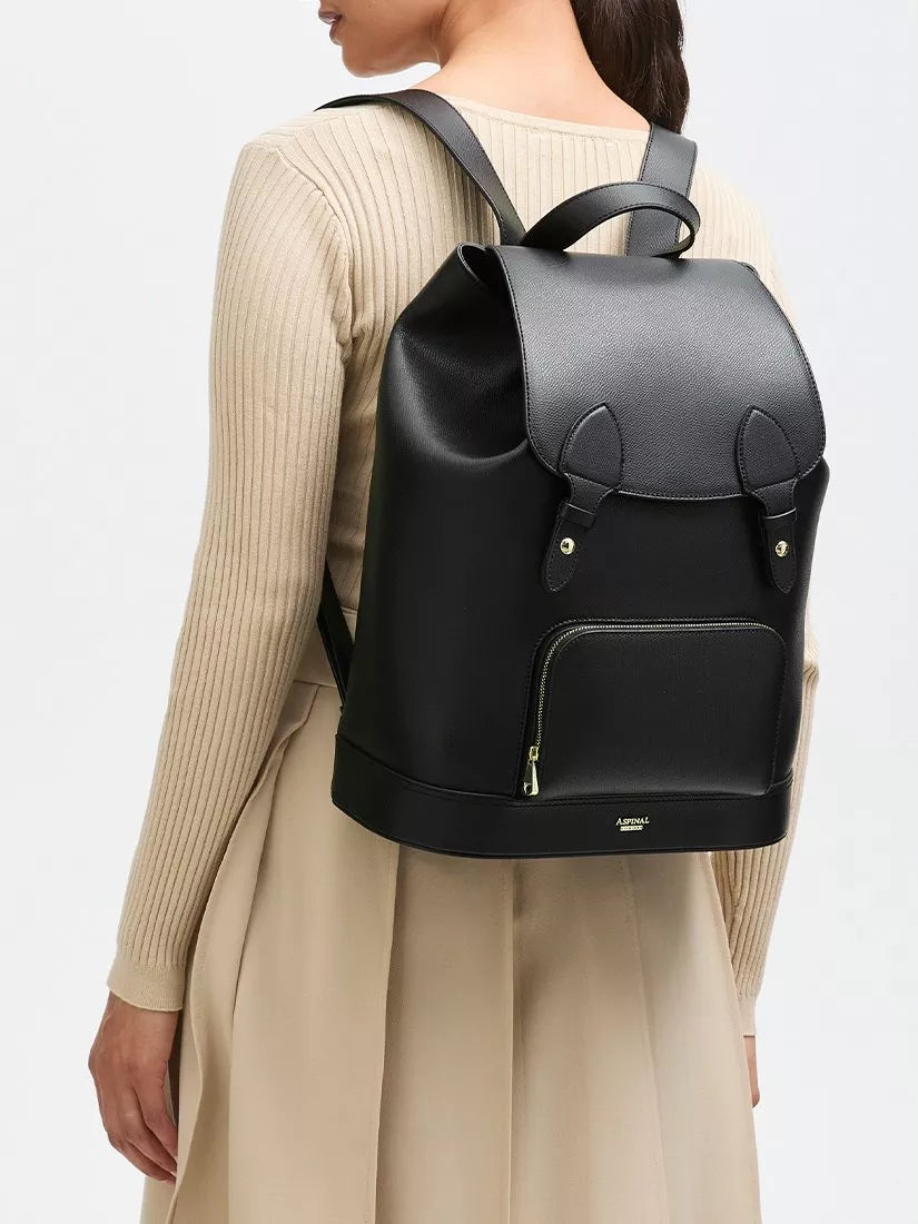 Aspinal of London Reporter leather backpack black, imported from the UK