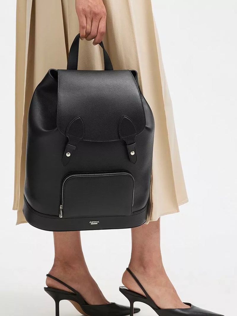 Aspinal of London Reporter leather backpack black, imported from the UK