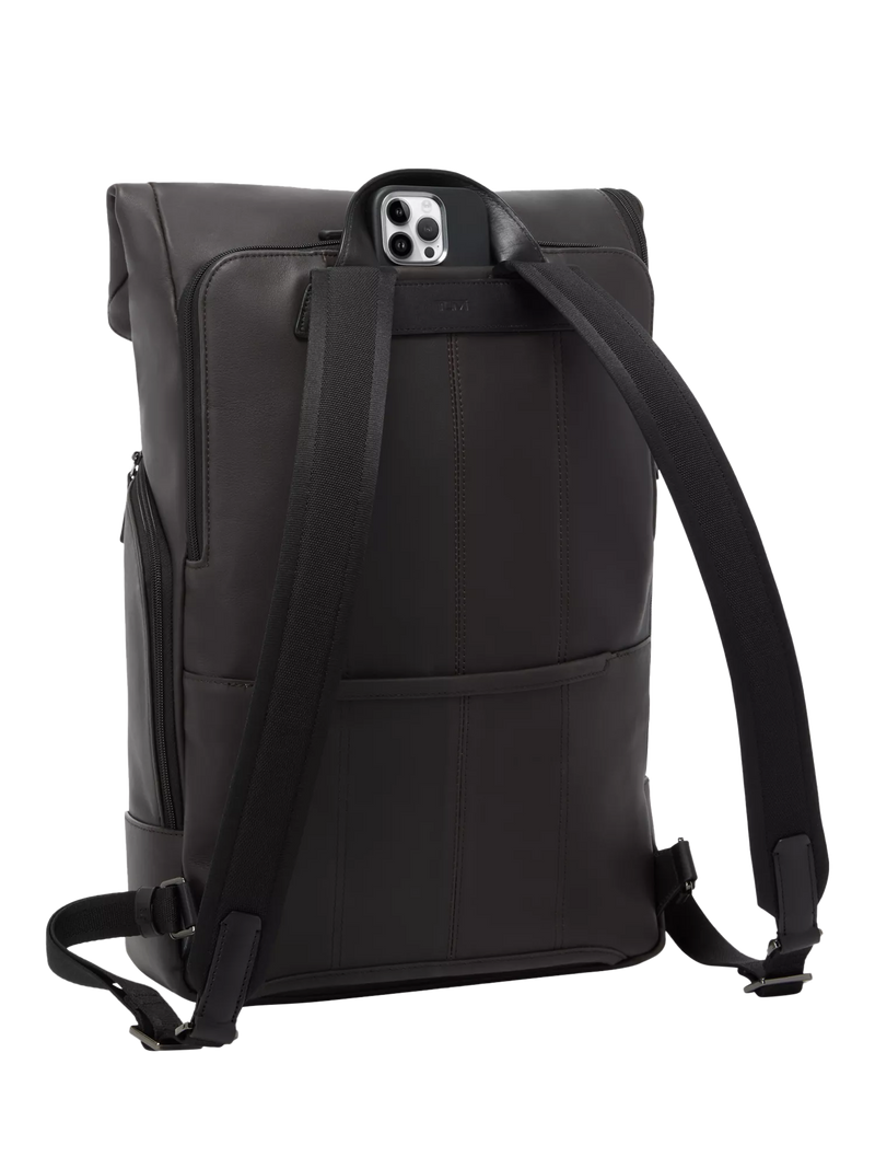 TUMI Osborn Roll Top Backpack in Espresso Brown Bombe, imported from the UK