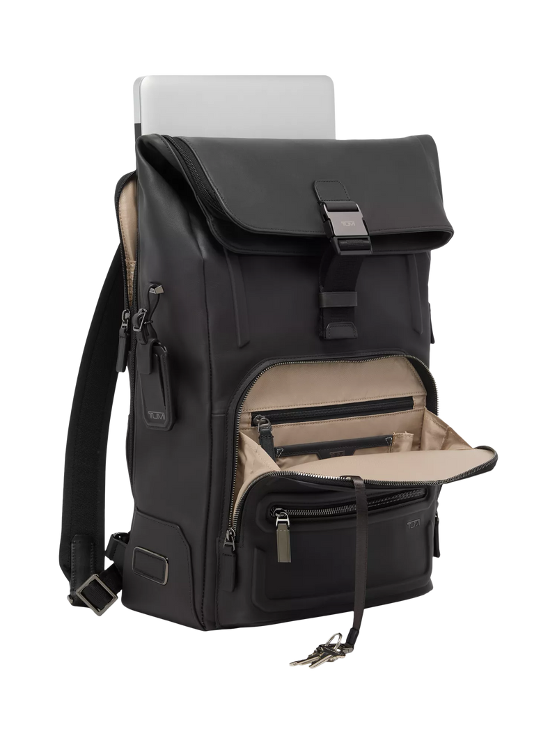 TUMI Osborn Roll Top Backpack in Espresso Brown Bombe, imported from the UK