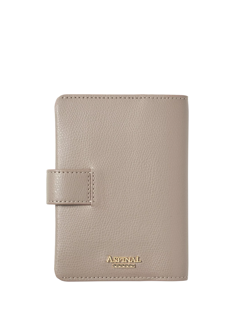 Aspinal of London leather duo passport cover taupe, imported from the UK