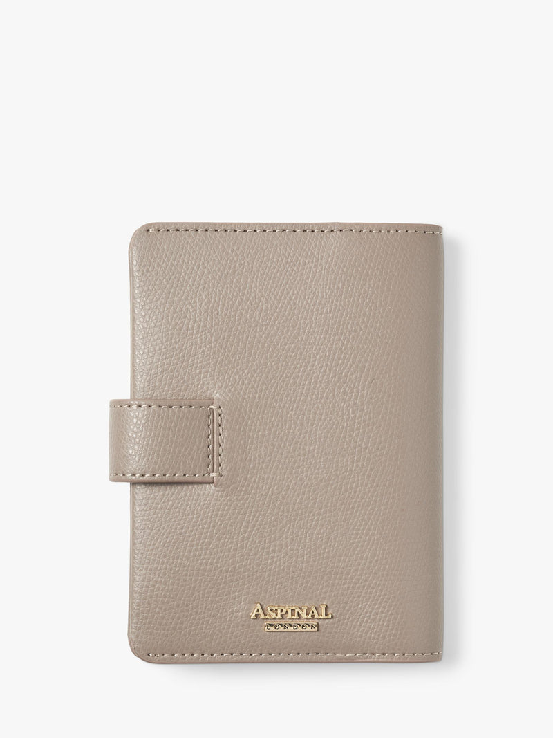 Aspinal of London leather duo passport cover taupe, imported from the UK
