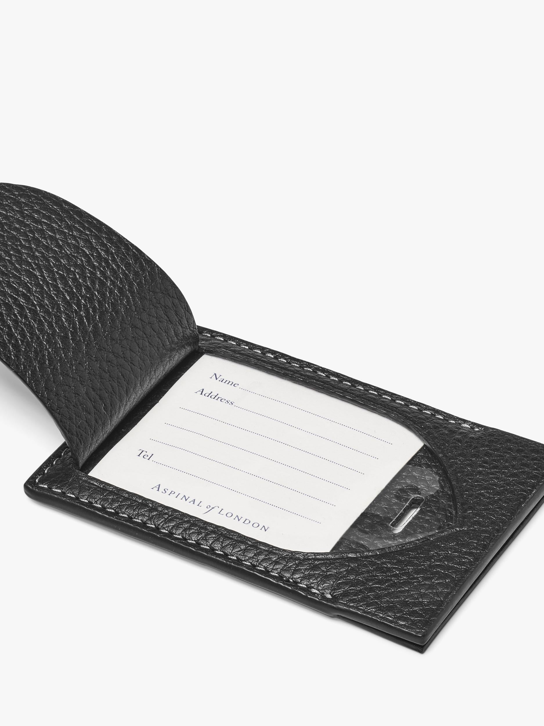 Aspinal of London leather luggage tag black, imported from the UK