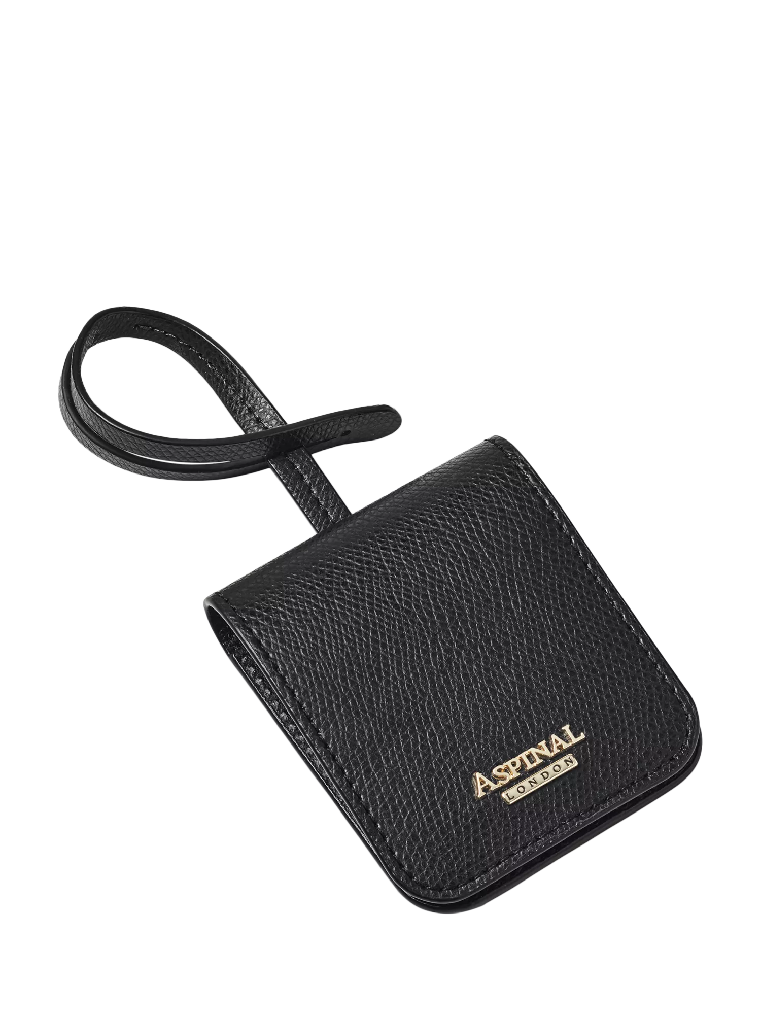 Aspinal of London black leather luggage tag, imported from the UK