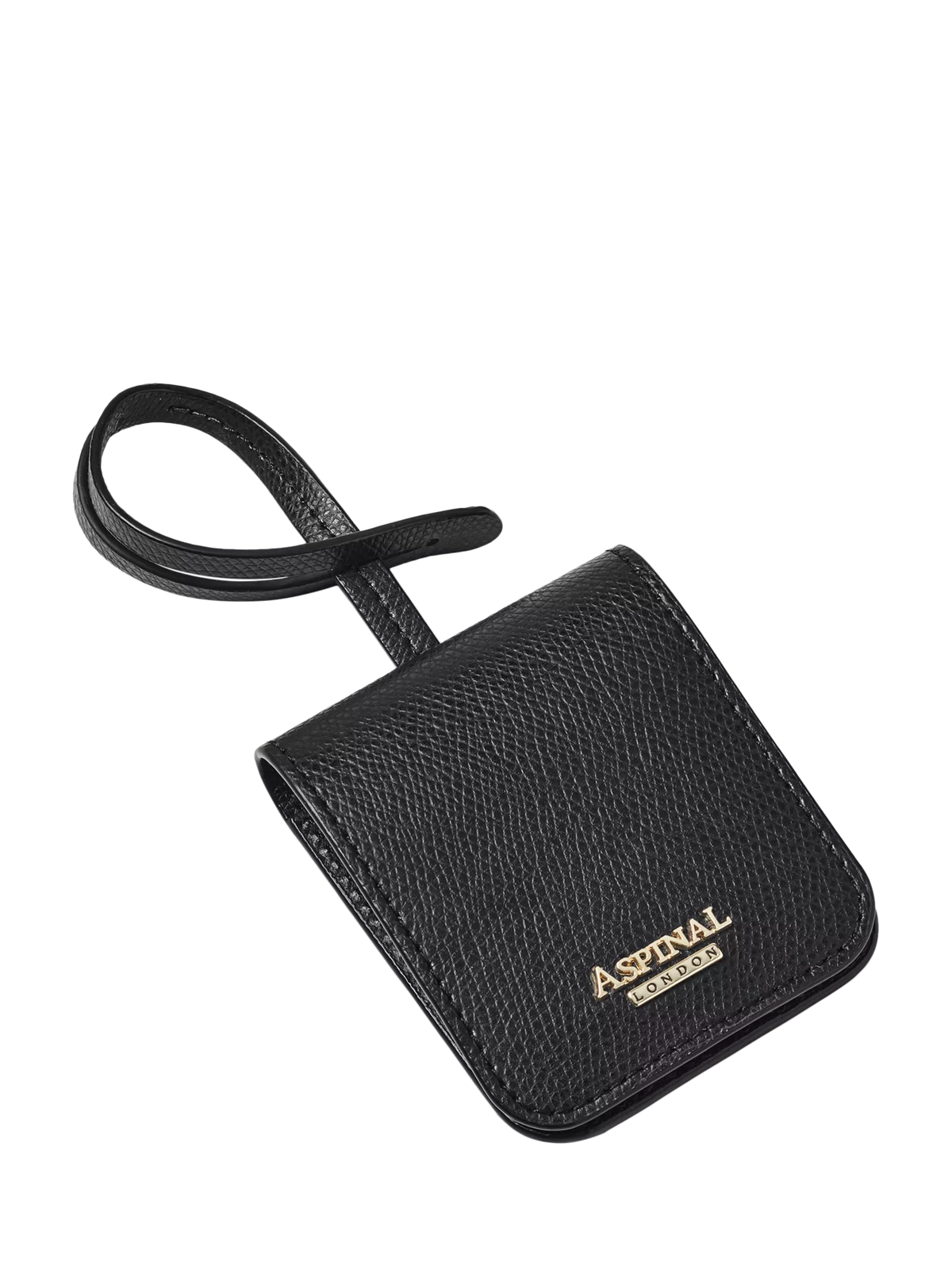 Aspinal of London black leather luggage tag, imported from the UK
