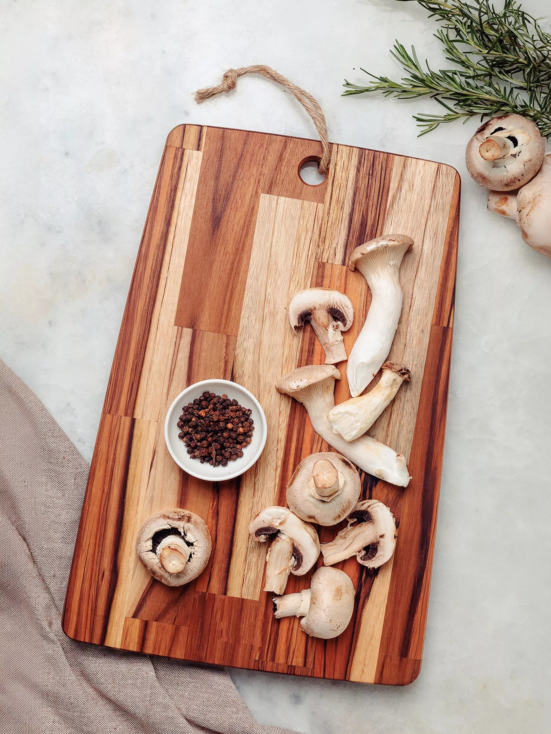 Tramontina rectangular teak serving board with hanging hole (British brand)