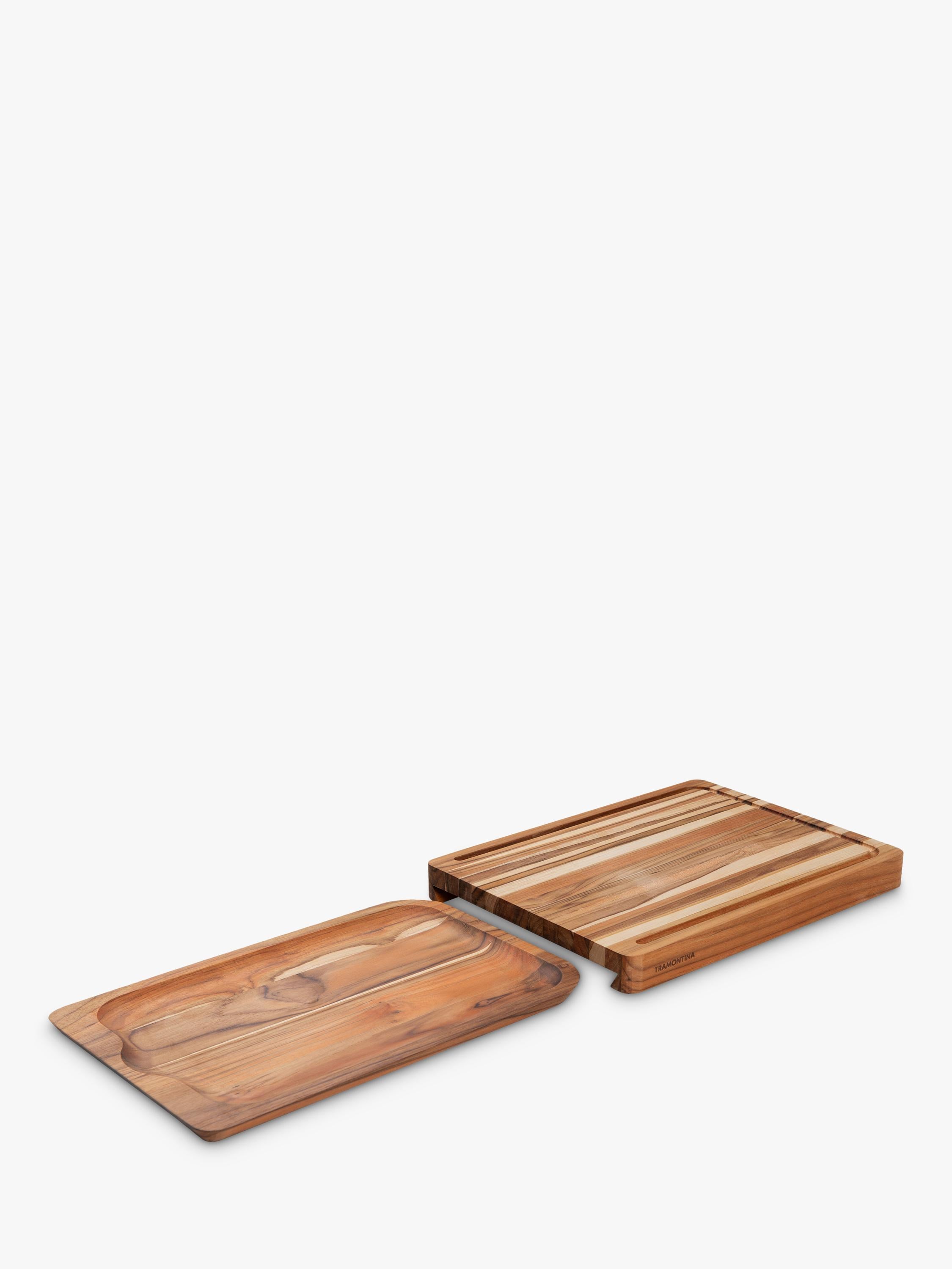 Tramontina teak wood slicing board with juice grooves - imported from the UK