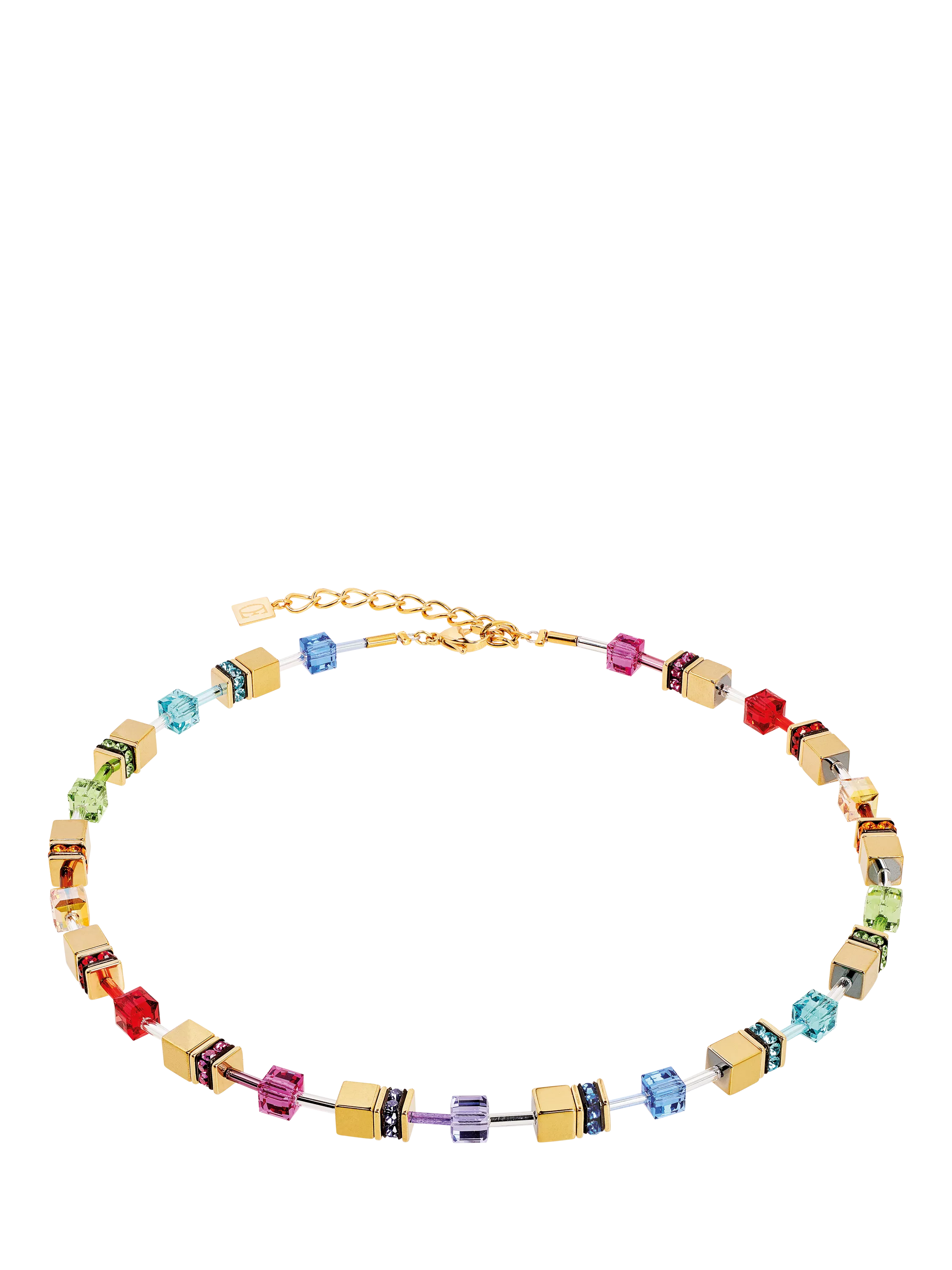 COEUR DE LION Swarovski cube necklace rainbow gold 42cm - British product