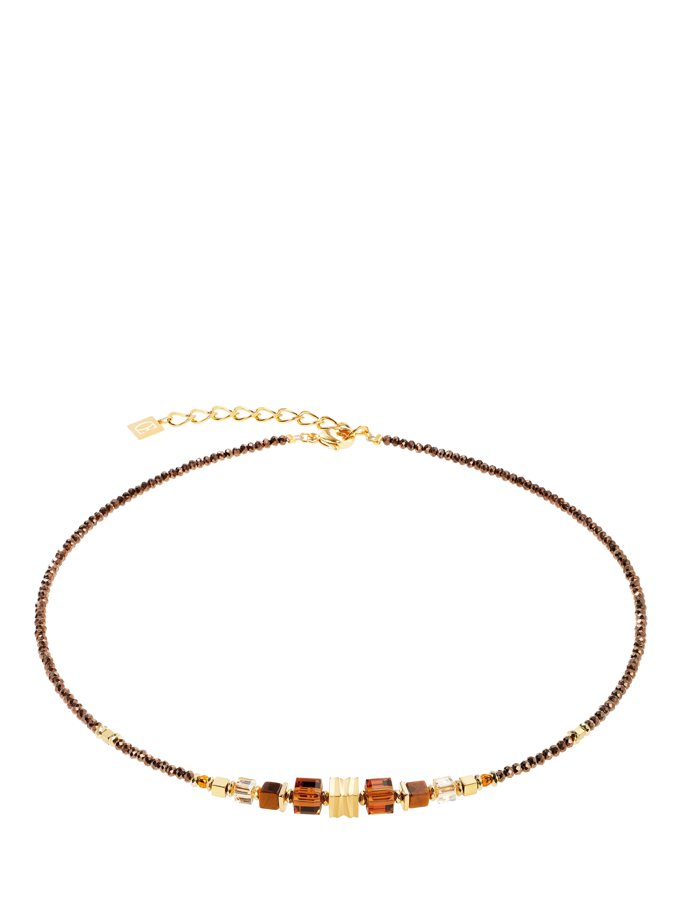 COEUR DE LION Wave Cube Necklace Brown Gold, imported from the UK