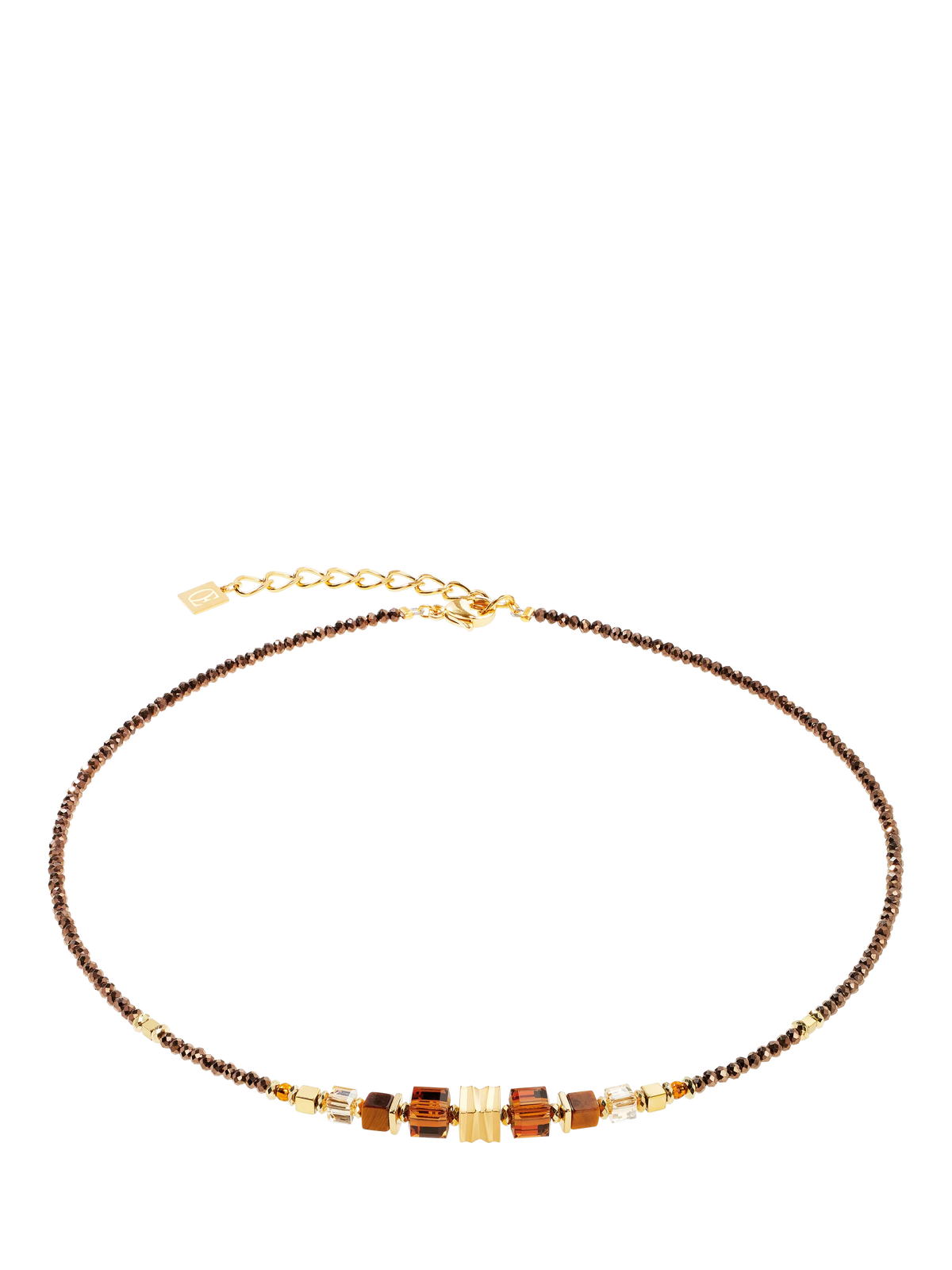 COEUR DE LION Wave Cube Necklace Brown Gold, imported from the UK