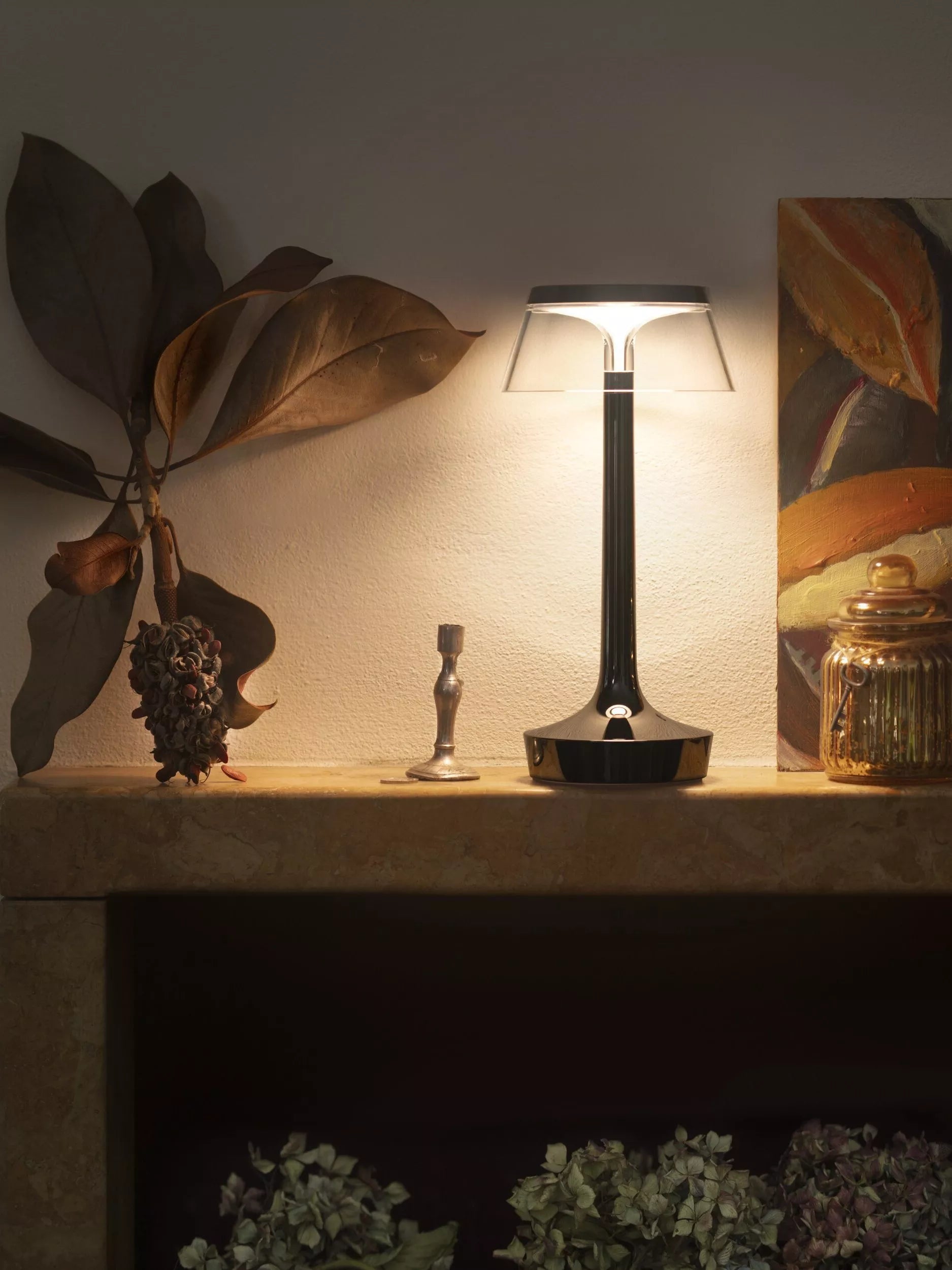 Flos Bon Jour Unplugged black chrome table lamp (British brand)