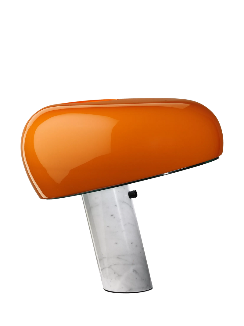 Flos Snoopy orange table lamp with marble base, imported from the UK