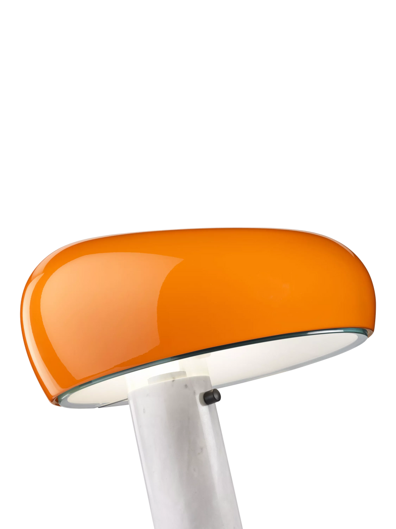 Flos Snoopy orange table lamp with marble base, imported from the UK