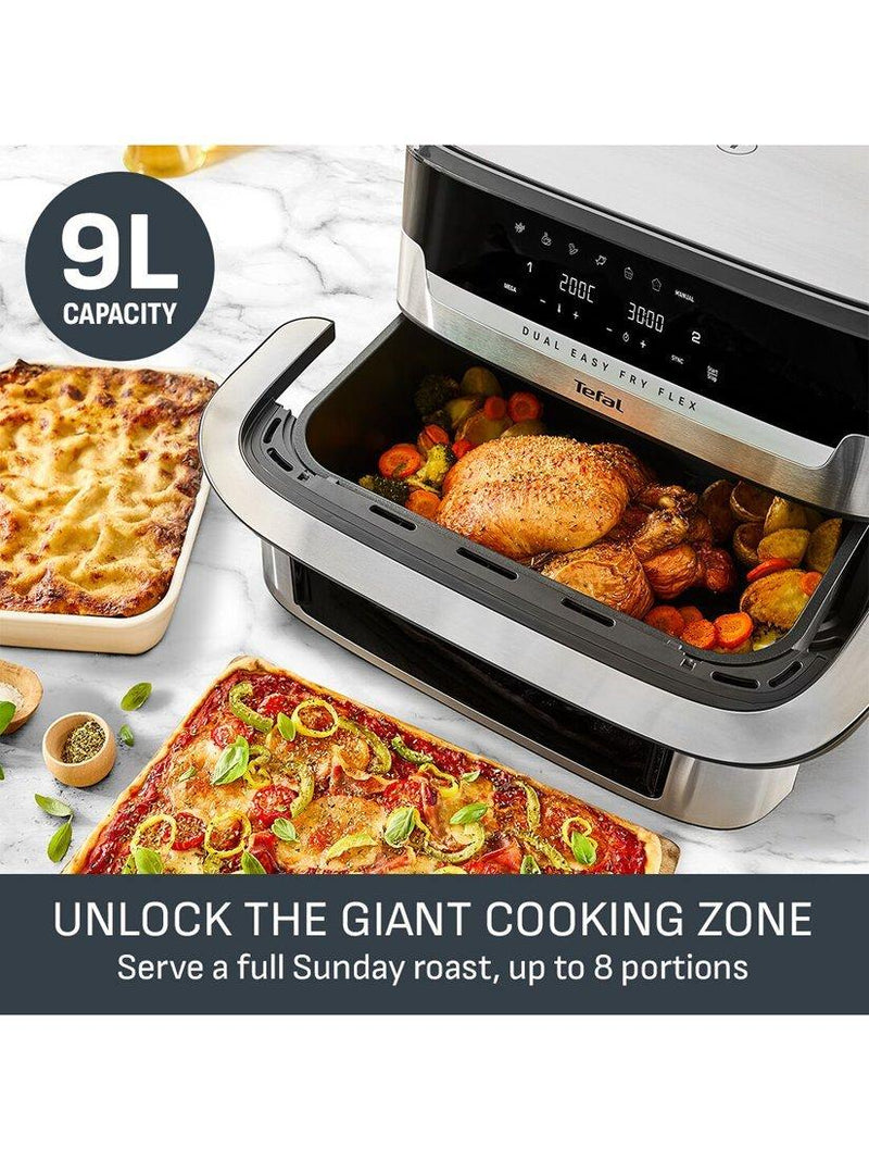 Tefal Dual Easy Fry Flex air fryer 9L stainless steel - British product