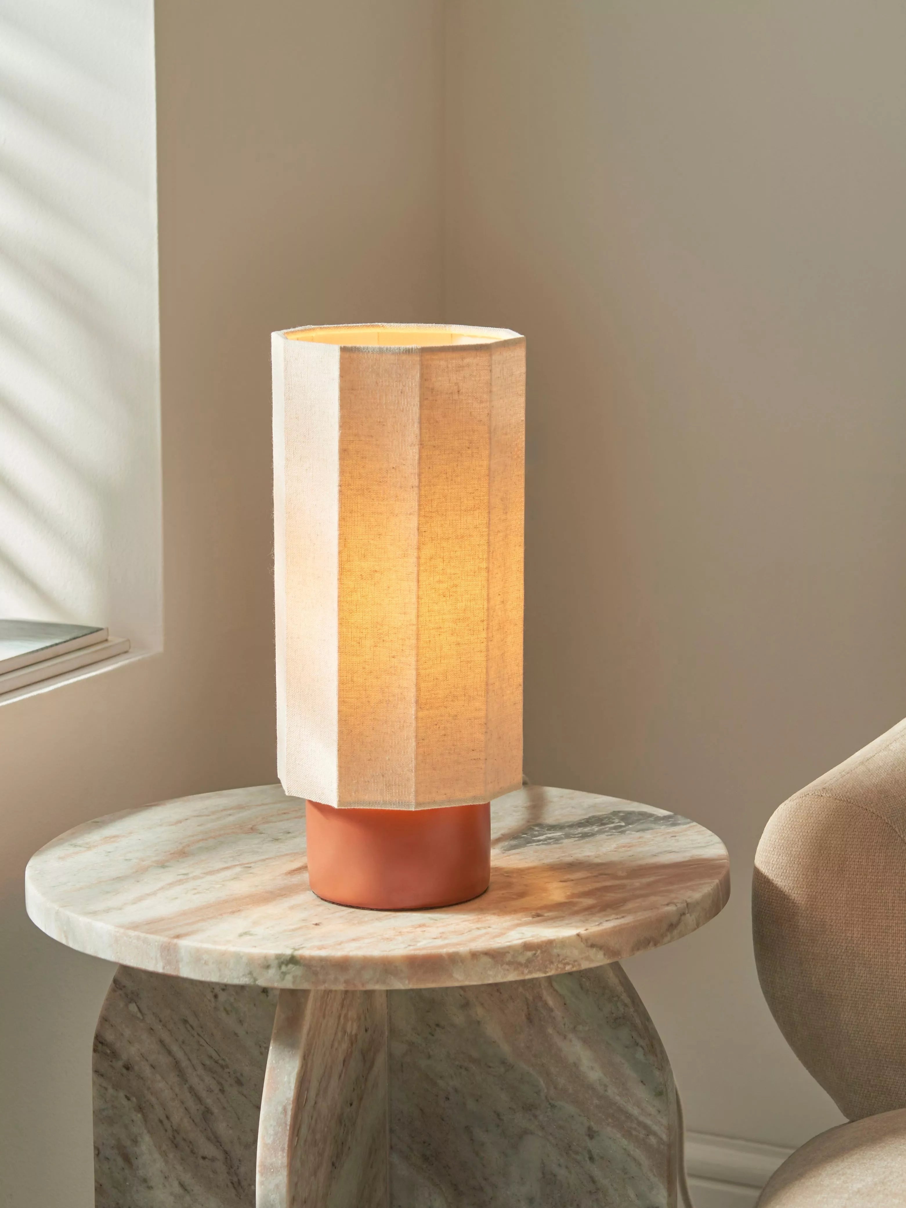 John Lewis Deca ceramic base table lamp with linen shade 31cm - British product