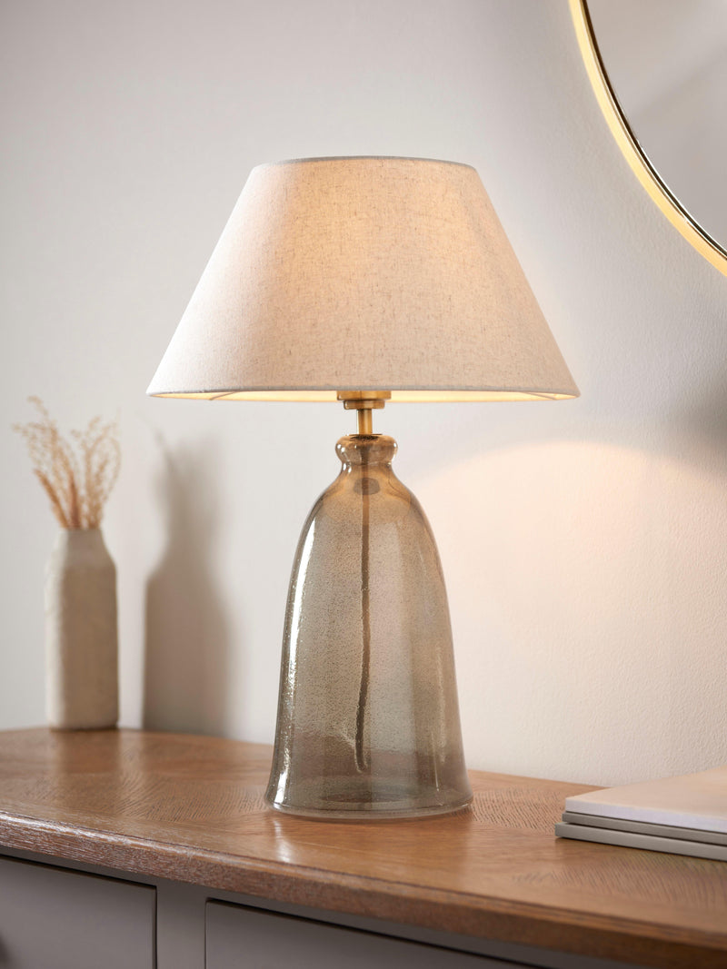 John Lewis bubble glass avocado table lamp with linen shade (British brand)